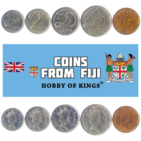 Fijian 5 Coin Set 5 10 20 50 Cents 1 Dollar | Elizabeth II | Fijian drum | Throwing club | Sperm whale tooth | Saqa Moli | 2009 - 2010