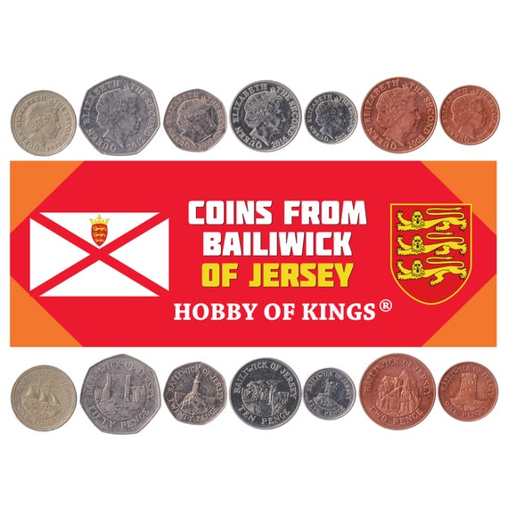 Bailiwick of Jersey 8 Coin Set 1 2 5 10 20 50 Pence 1 2 Pounds | Watch Tower | Schooner | Seymour Tower | Castle | Islander | 1998 - 2016