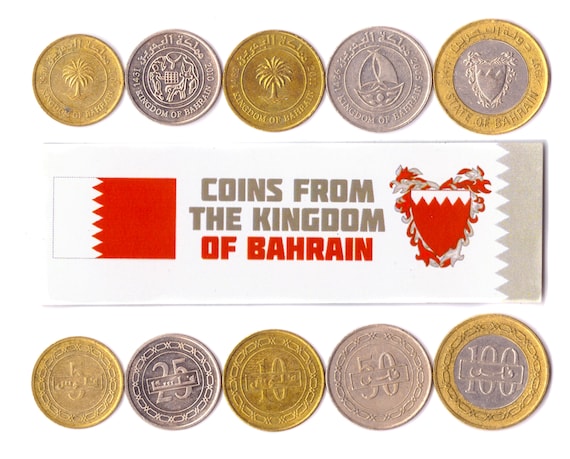 5 Bahraini Coin Lot. Differ Collectible Coins From Middle East. Foreign Currency