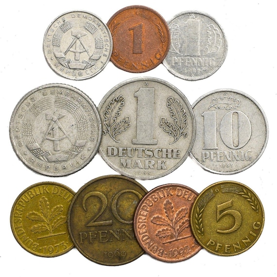 East and West German Cins | Mixed Pfennig Mark Currency | Socialist Germany Hammer and Compass Oak Leaves 1950 - 2001