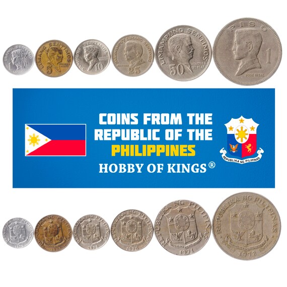 Set 6 Coins Philippines 1 5 10 25 50 Centavos 1 Peso 1967 - 1974