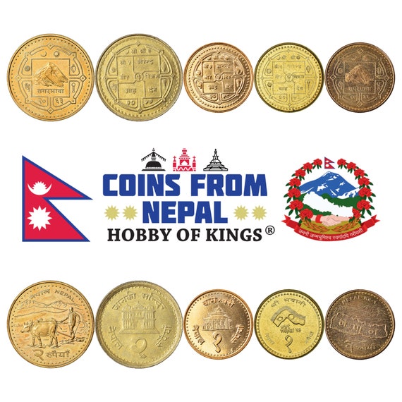 5 Nepal Coins | Mixed Nepalese Currency | Paisa | Rupee | Trident | Sword | Everest Mountain | Since 1971
