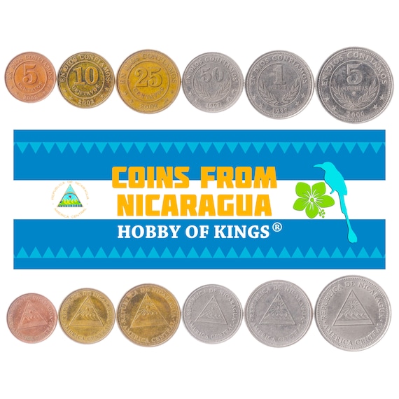 Nicaragua 6 Coins Set 5 10 25 50 Centavos 1 5 Cordobas Central American Money Collection Valuable Currency 1997 - 2003