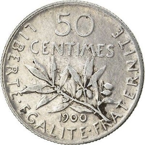 Moneda Francesa 50 Céntimos / Francia / Plata / 1897 - 1920