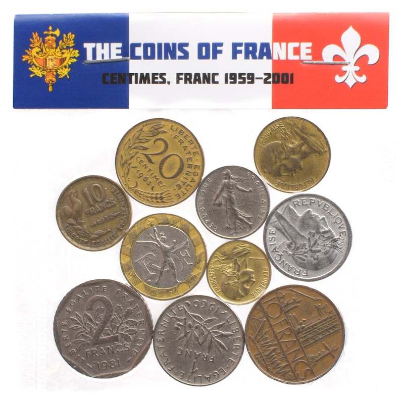 French Coins Old Collectible Money French Republic Vintage Set of 10 5 Centimes 10 Francs Rooster Liberty Marianne 1959 2002 image 7