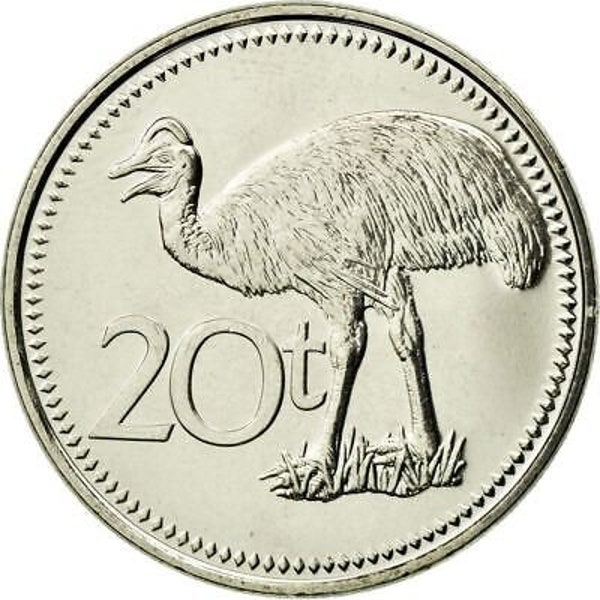 Papouasie-Nouvelle-Guinée Coin | 20 Toea | Élisabeth II | Nain Cassowary | 2004 - 2010