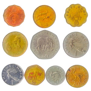 10 monedas de Tanzania (Zanzibari). Diferente dinero antiguo coleccionable de África. Moneda extranjera de Tanzania: Senti, Shilingi desde 1966