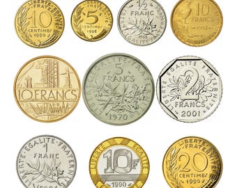 Collection de pièces de monnaie françaises : 10 pièces de la République, 1959-2002