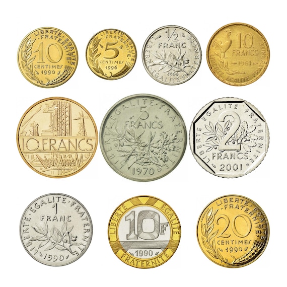 French Coin Collection: 10 Republic Coins, 1959-2002