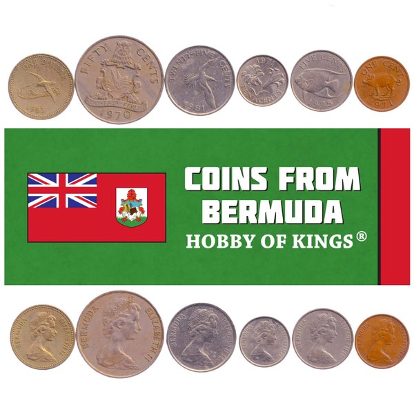 Bermudian 6 Münzset 1 5 10 25 50 Cents 1 Dollar | Bermuda Lilie | Wildschwein | Blauer Engelfisch | Bermuda Petrel | 1970 - 1985