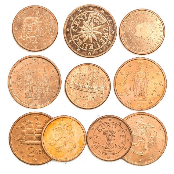 10 Europe Union Coins. Eurozone Collectible Coins: Eu Cents, Sets
