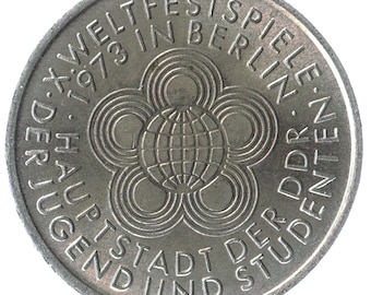 Commemorative 10 Mark Coin from East Germany. 10th World Festival Of Youth And Students. 1973