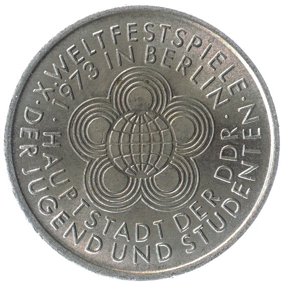 Commemorative 10 Mark Coin from East Germany. 10th World Festival Of Youth And Students. 1973
