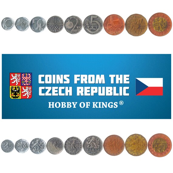 Czech 9 Coin Set 10 20 50 Haleru 1 2 5 10 20 50 Korun | Lion | Wenceslas Square | Saint Vitus's Cathedral | 1993 - 2022