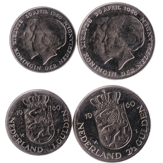 Netherlands 2 Coin Set 1 2 1/2 Gulden | Queen Beatrix | Princess Juliana | Netherlands | 1980