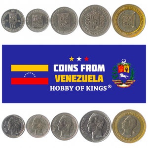 5 Different Coins from Venezuela. Old Collectible Money From South America. Foreign Currency made in Latin America