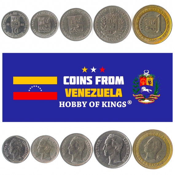 5 Different Coins from Venezuela. Old Collectible Money From South America. Foreign Currency made in Latin America