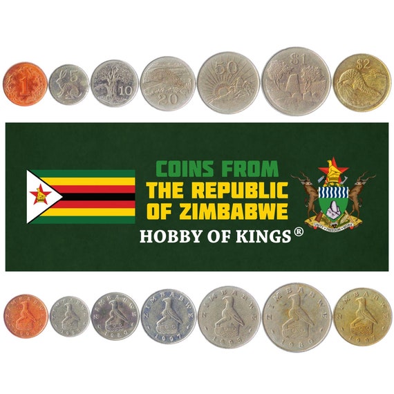 Set of 7 Coins from Zimbabwe 1 5 10 20 50 Cents 1 2 Dollars. African Currency | Money Collection Since 1980
