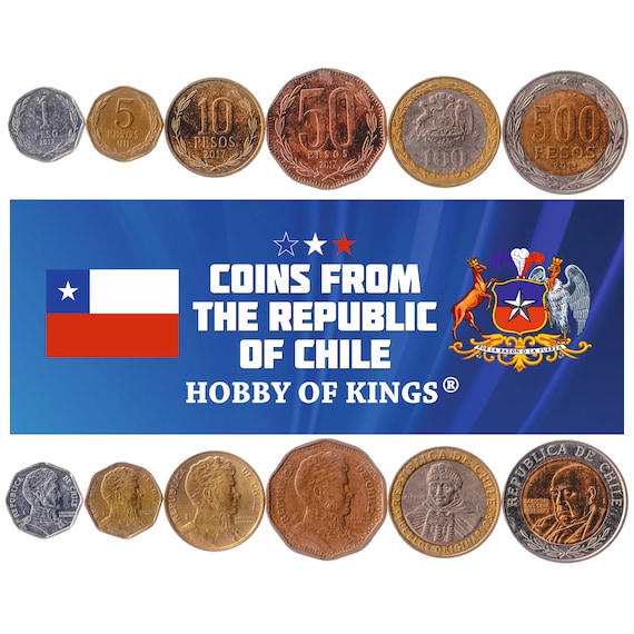 Chilean 6 Coin Set 1 5 10 50 100 500 Pesos | Old Collectible Currency Chile Latin America Mapuche Indian Woman Bernardo O'Higgins since 1990