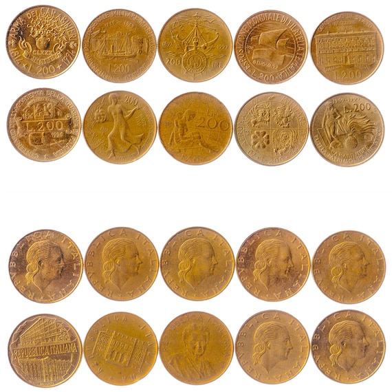 10 Commemorative Italian 200 Lire Coins 1980 1981 1989 1990 1992 1993 1994 1996 1997 1999