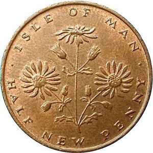 Manx | Isle of Man Half New Penny Coin | Jacobaea Vulgaris | Flower | 1971 - 1975