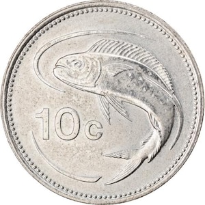 Maltese Coin Malta 10 Cents | Mahi Mahi Fish | 1991 - 2007