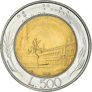 Moneta Italia 500 Lire / Piazza del Quirinale / Roma / Piante / 1982 - 2001