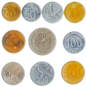 Indonesian Coins Collectible Money Rupiah Sen Currency of Indonesia Garuda Pancasila Jasmines Komodo Dragon Lizard Bird of Paradise Cockatoo