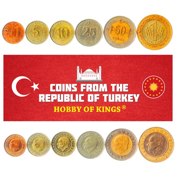 Turkish 6 Coin Set 1 5 10 25 50 Kurus 1 Lira | Mustafa Kemal Atatürk | Bosphorus Bridge | Snowdrop | Crescent | Star | Turkey | 2009 - 2022