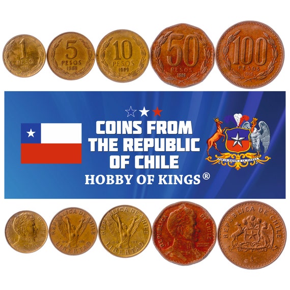 Chilen 5 Coin Set 1 5 10 50 100 Pesos | South Latin American Currency Collection | Collectible Money Chile Liberty 1981 - 2000