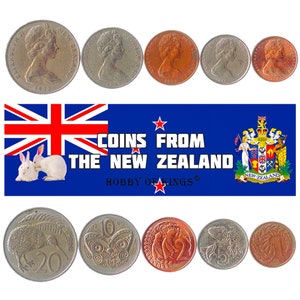 5 Monete diverse dalla Nuova . Soldi dall'Oceania. Vecchia valuta estera da collezione: 1-20 centesimi