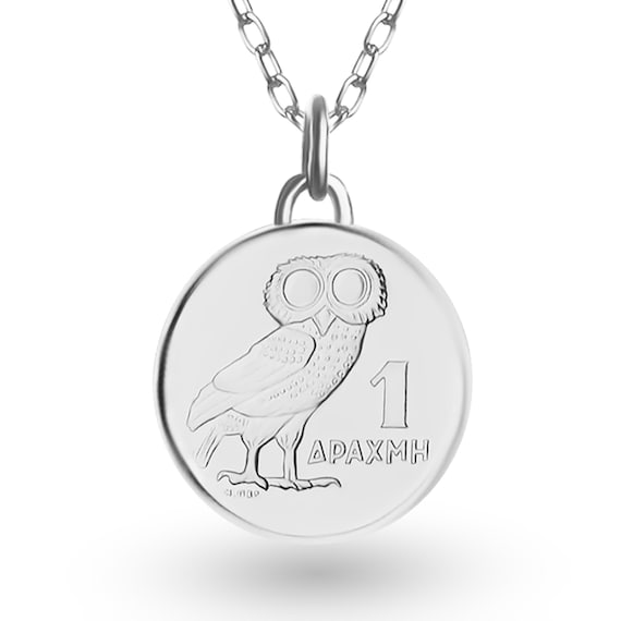 Greece 1 Drachma Coin Pendant | Necklace | Athena’s owl | Lucky Pendant | Lucky Coin | Rhodium Silver Plated Lucky medallion | 1973