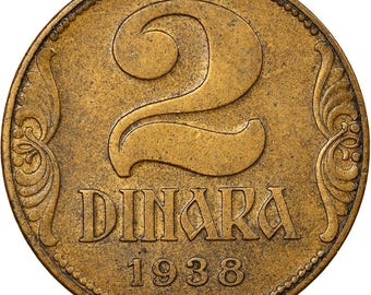 Pièce de 2 dinaras yougoslave | Pétar II | Grande couronne | Yougoslave | 1938