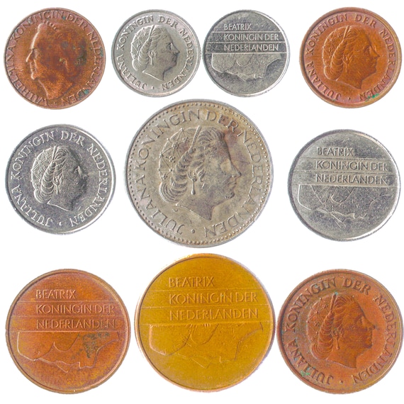 10 Netherlands Coins | Old Dutch Money | Holland Currency Cents Gulden Guilder | Kingdom Queens Wilhelmina Juliana Beatrix since 1949