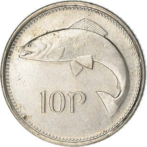 Irish Coin Ireland 10 Pence | Harp | Salmon | 1993 - 2000