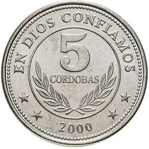 Nicaragua 5 Cordobas Coin | 1997 - 2000