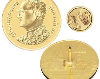 Thailand 1 Baht Anstecknadel: 18k vergoldete König Bhumibol Brosche