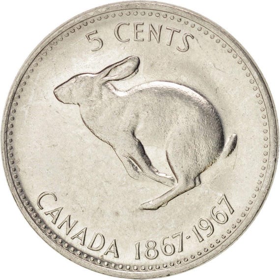 カナダ硬貨 カナダ 5セント | エリザベス2世 | ウサギ | 1967年 - Etsy