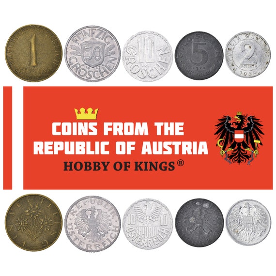 5 Austria Coins | Mixed Austrian Currency | 1 Groschen | 1 Shilling | Osterreich | Hammer and Sickle 1945 - 2001