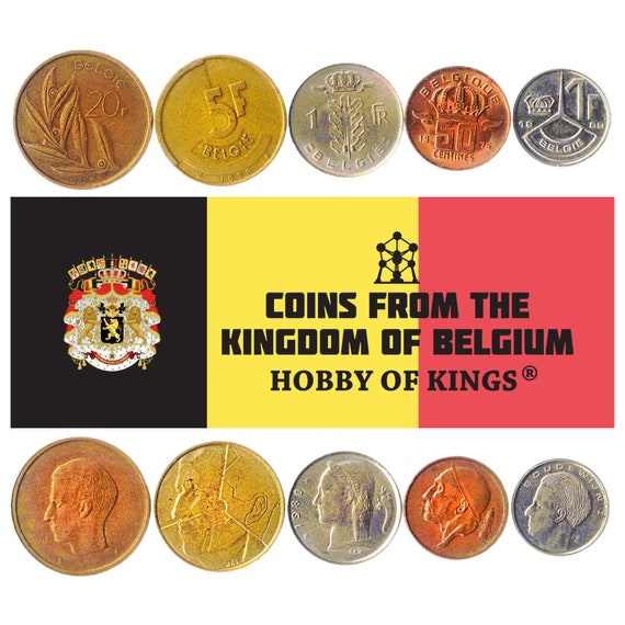 5 Belgium Coins | Mixed Belgian Currency | Centimes | Francs | Belgique | Belgie | King Albert II | Baudouin I