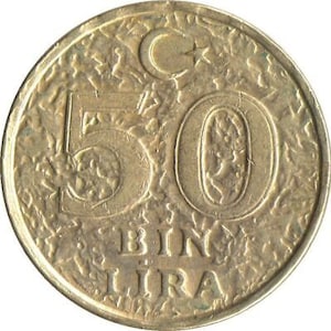 Turkish Coin Turkey 50 000 Lira | Mustafa Kemal Ataturk | Moon | 1996 - 2000