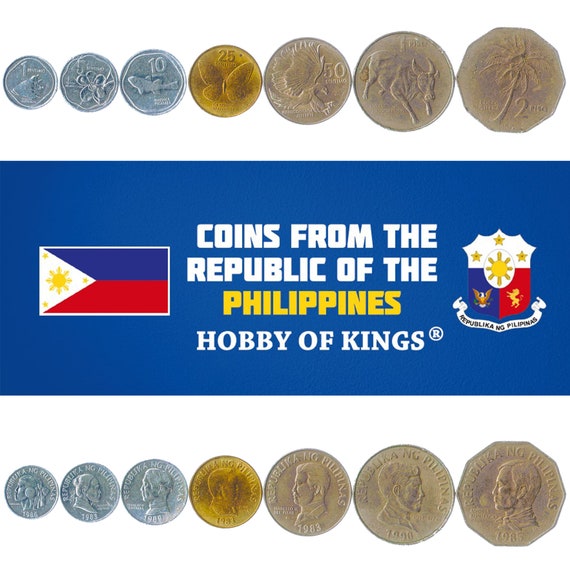 Set 6 Coins Philippines 5 10 25 50 Sentimos 1 2 Peso 1983 - 1994