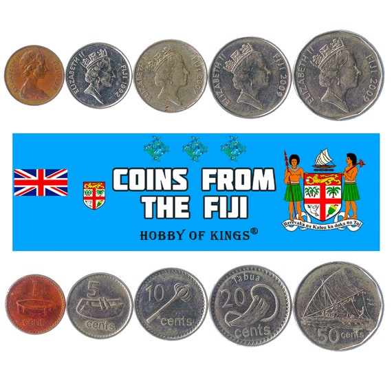 5 Different Fijian Coins. Money from Oceania. Old Collectible Foreign Currency 1-50 Cents since 1969