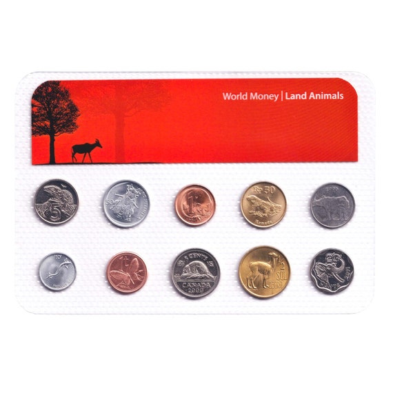10 Coin Set | Land Animals | Tuatara | Honey Bee | Glider | Komodo Dragon | Rhino | Salamander | Butterfly | Beaver | Vicuña | Elephant