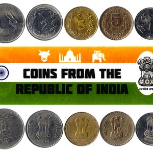 5 Indian Coin Lot. Differ Collectible Coins From Asia. Foreign Currency