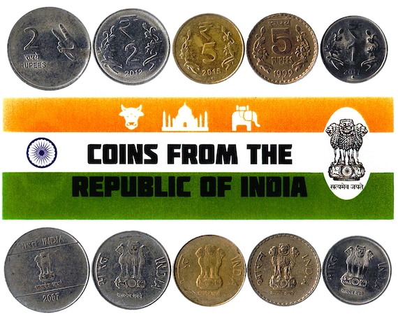 5 Indian Coin Lot. Differ Collectible Coins From Asia. Foreign Currency