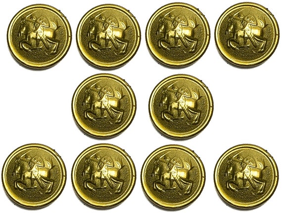 10 x Lithuanian Military Army Uniform Brass Buttons Coat of Arms Vytis Kaunas 14mm