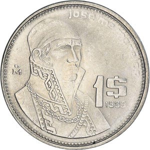 Mexico 1 Peso Coin | Jose Morelos | Golden Eagle | Generals | 1984 - 1987