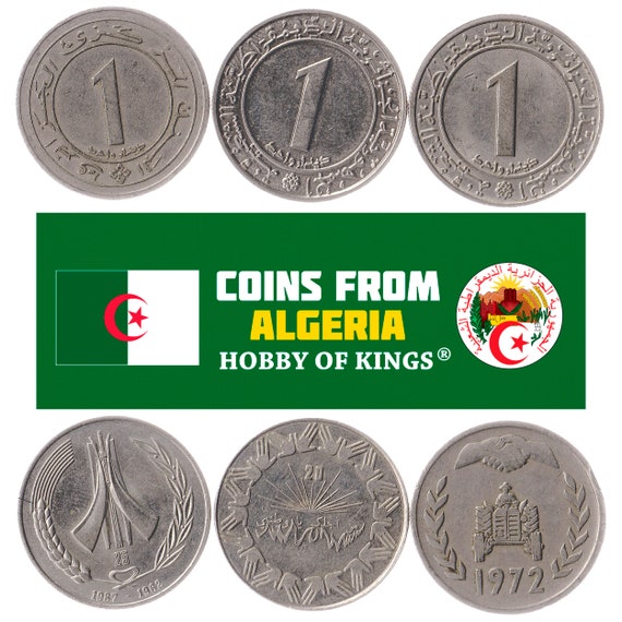 Algeria 3 Commemorative Coins 1 Dinar FAO with Tower Martyrs Memorial Agriculture Food and Agriculture Organization 1972 - 1987