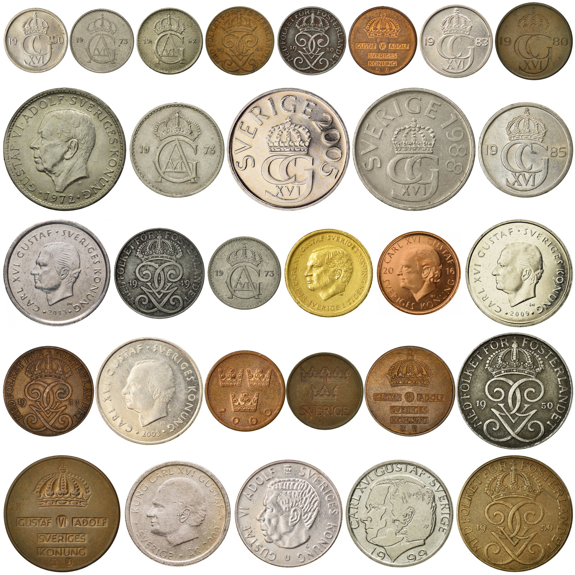 30 pièces de monnaie suédoises Collection de devises suédoises 1 2 5 10 25  50 Minerai 1 5 10 couronnes Monnaie étrangère Pièces de collection 1902  2016 -  France